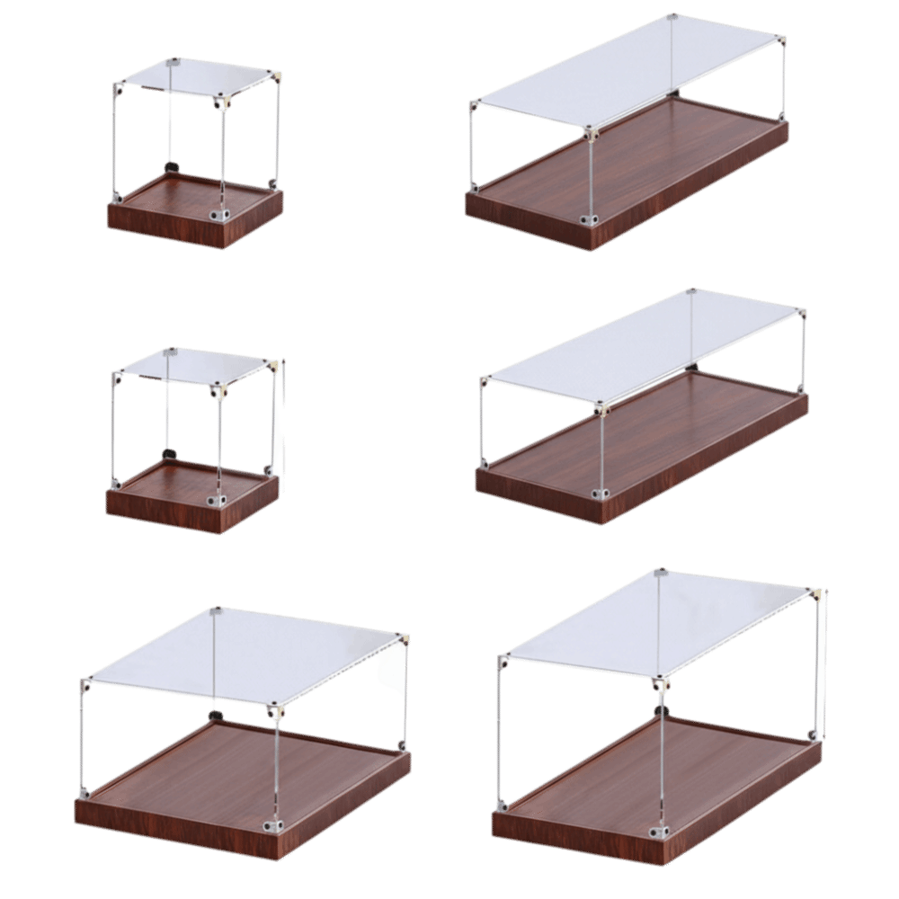 Model Kit Display Case - Transparente Acryl-Vitrine, Klebefreie Montage, Holzboden-Modellvitrine, Stapelbares