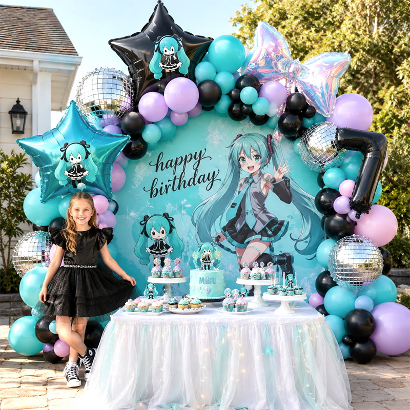 Model Kit Hatsune Miku - Hatsune Miku Virtuelle Sängerin Ballonbogen-Girlanden-Set, Türkis-Schwarz